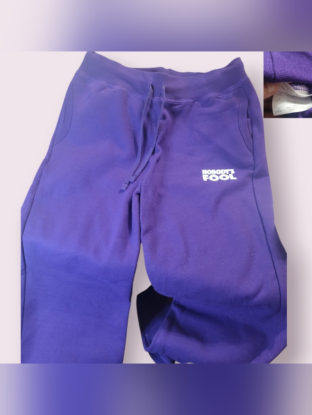 Nobodys FOOL Movie Purple Women's Drawstring Sweatpants Sz Large - Picture 3 of 3